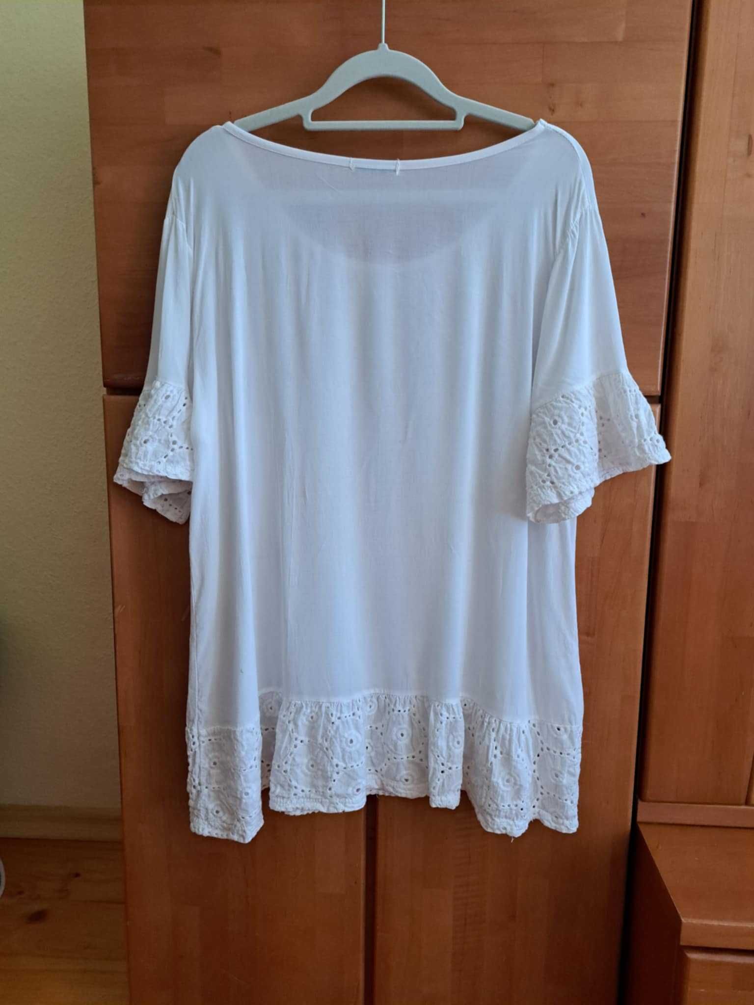 Biała bluzka, rozm. 42/XL, bawełna, ozdobiona haftem angielskim (1)