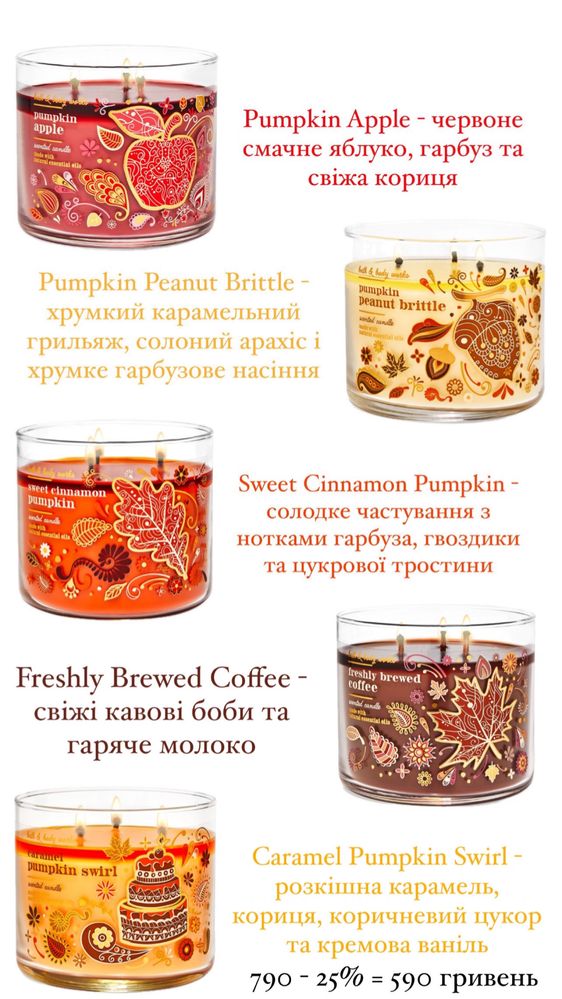 Свічки Bath and Body Works соєві, 1 та 3 гноти, серія 2024