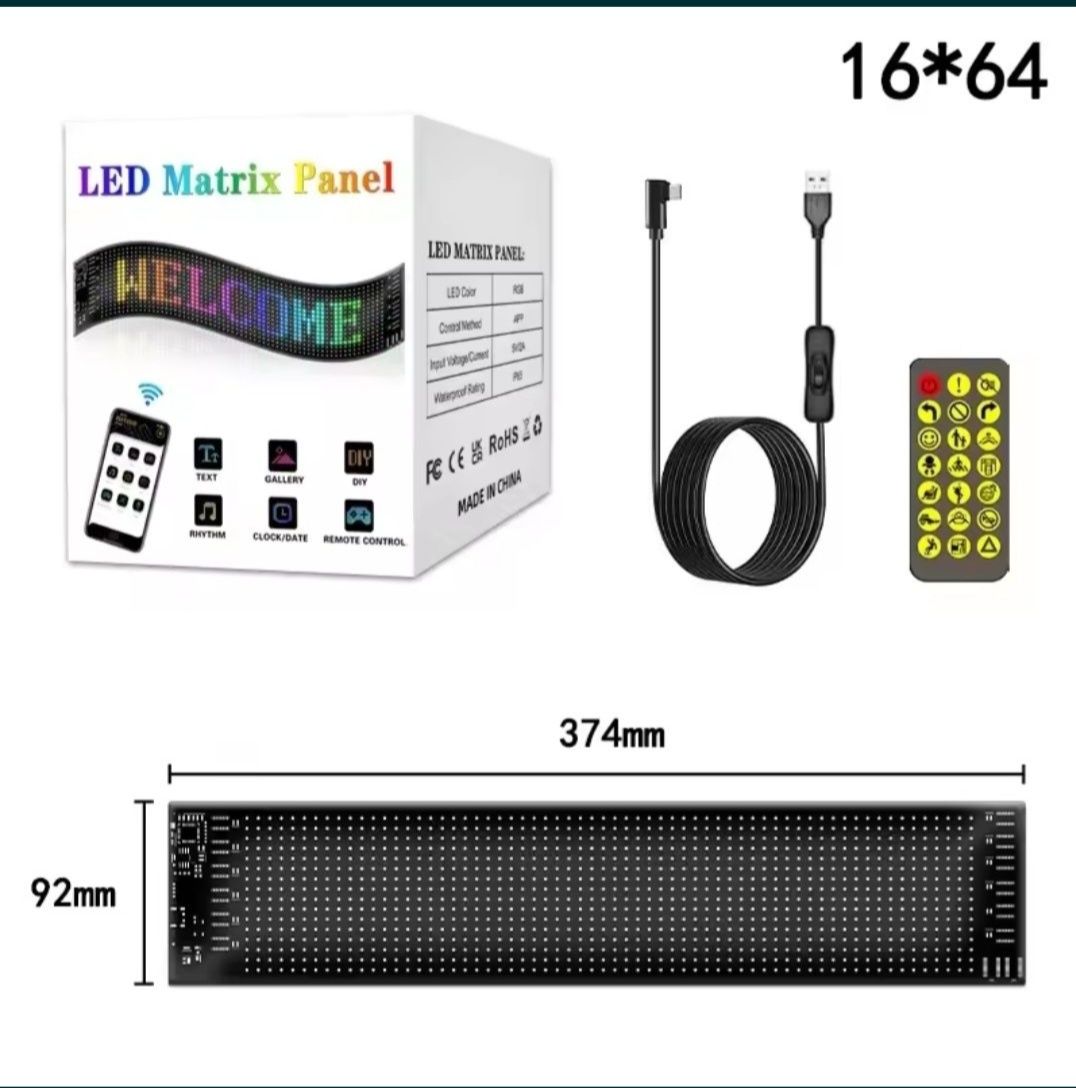 Світлодіодна LED-табличка з Bluetooth-управлінням, пультом і USB.