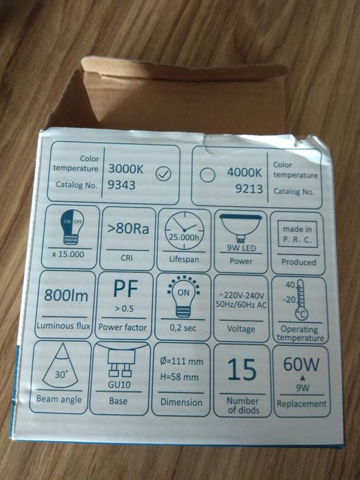 Żarówka GU10 800lm 9W 3000K
