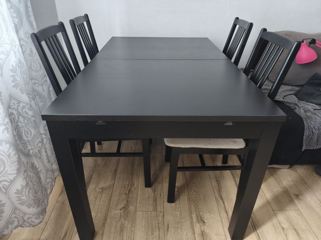 Stół rozkładany Ikea 140x84 + 2x40+ krzesła
