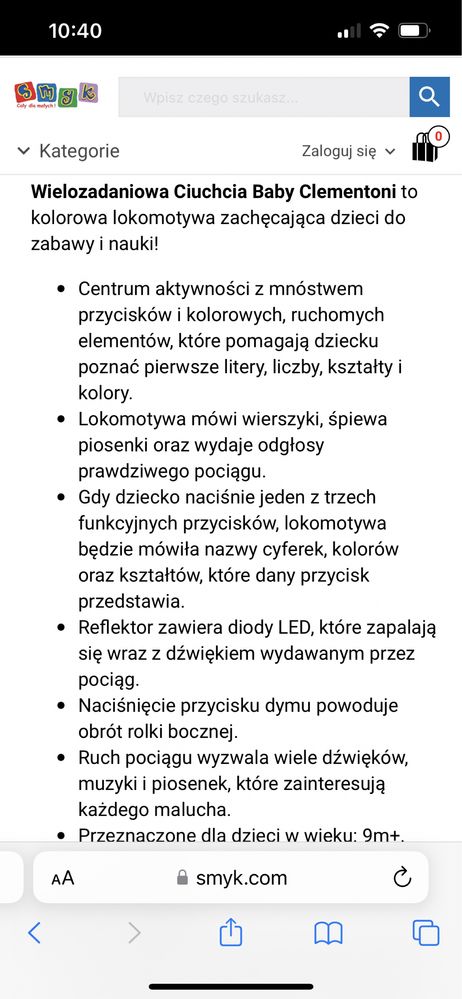 Interaktywna ciuchcia Clementoni stan idealny lokomotywa pełna muzyki