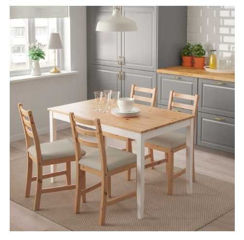 Stół + 4 krzesła, Ikea LERHAMN - biały, beżowy