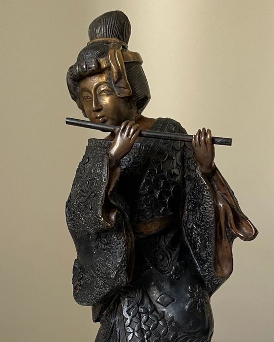 Geisha 43cm Polichromowany Brąz Vintage Rzeźba