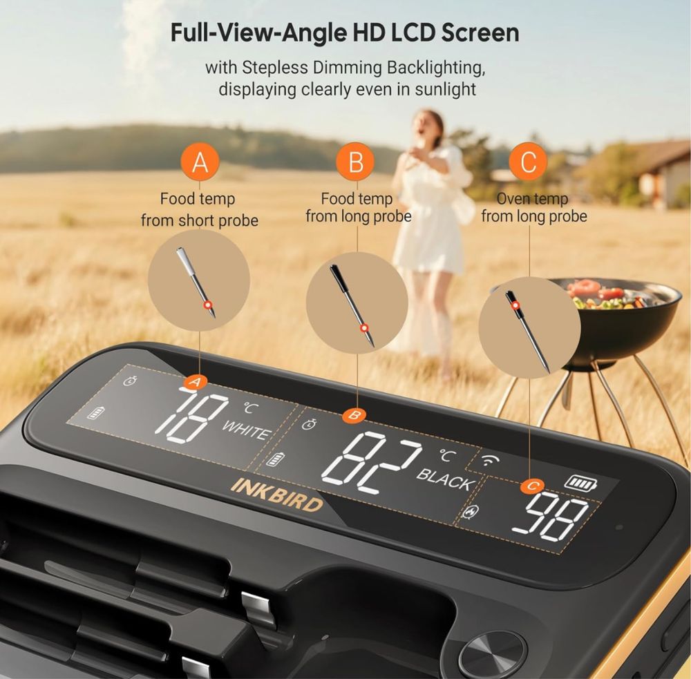 Inkbird INT-12-BW Termometr do mięsa Bezprzewodowy WiFi, Bluetooth