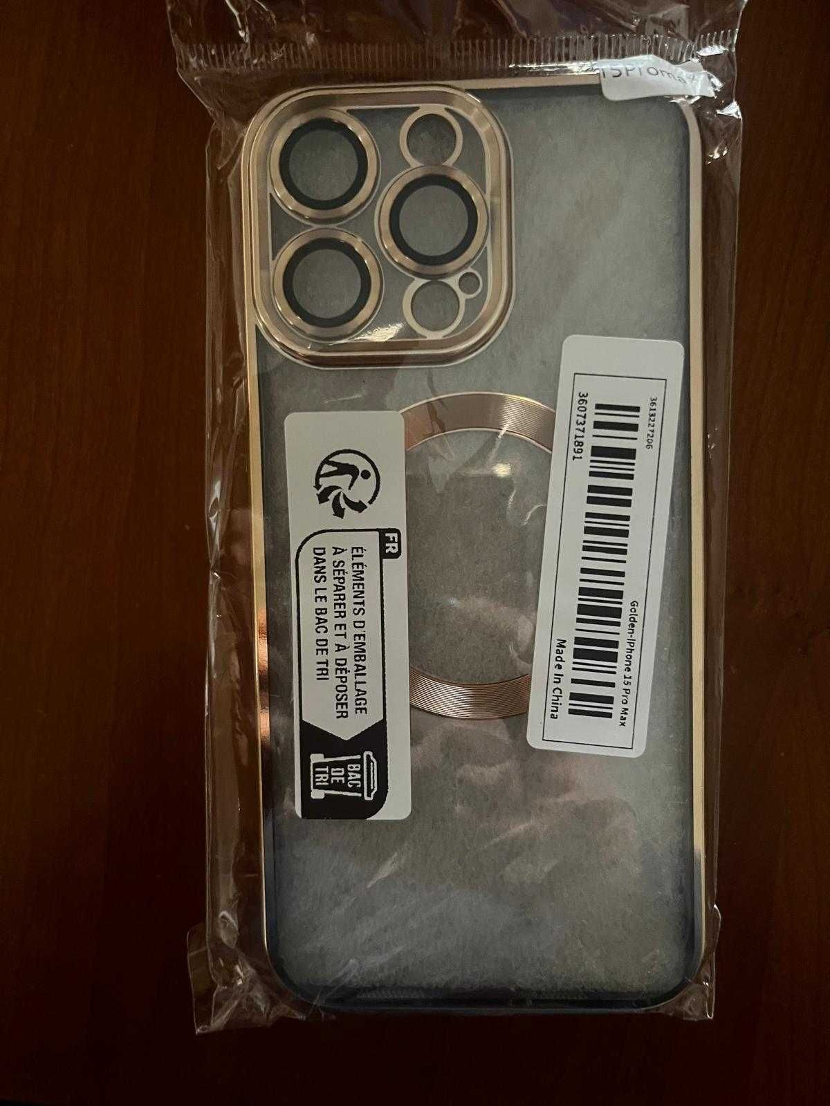 capa transparente/dourada para iphone pro max