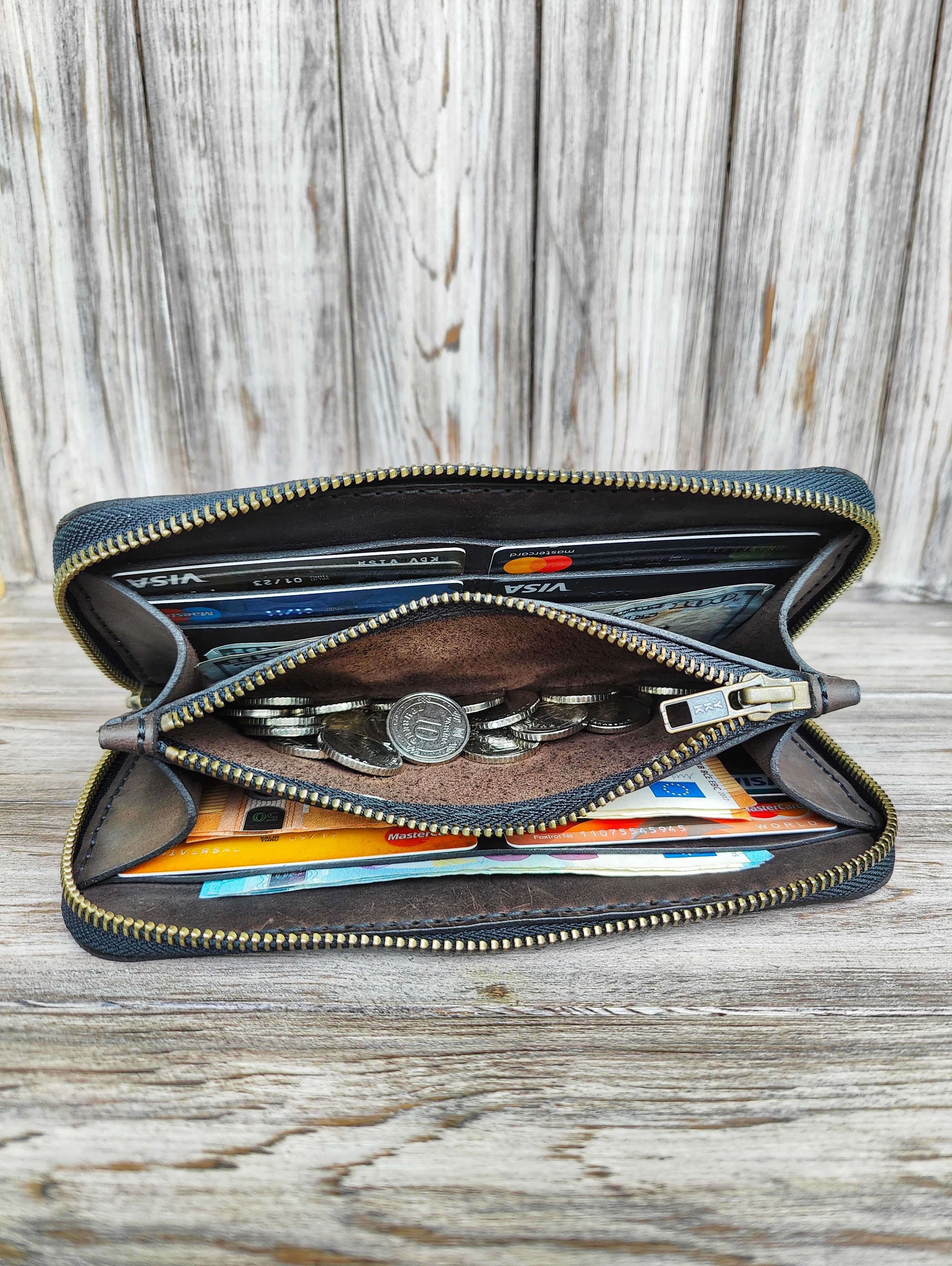 Шкіряний гаманець на замку Кожаный кошелек портмоне