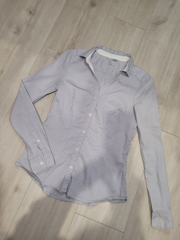 Koszula szara błękitna w białe kropki h&m s