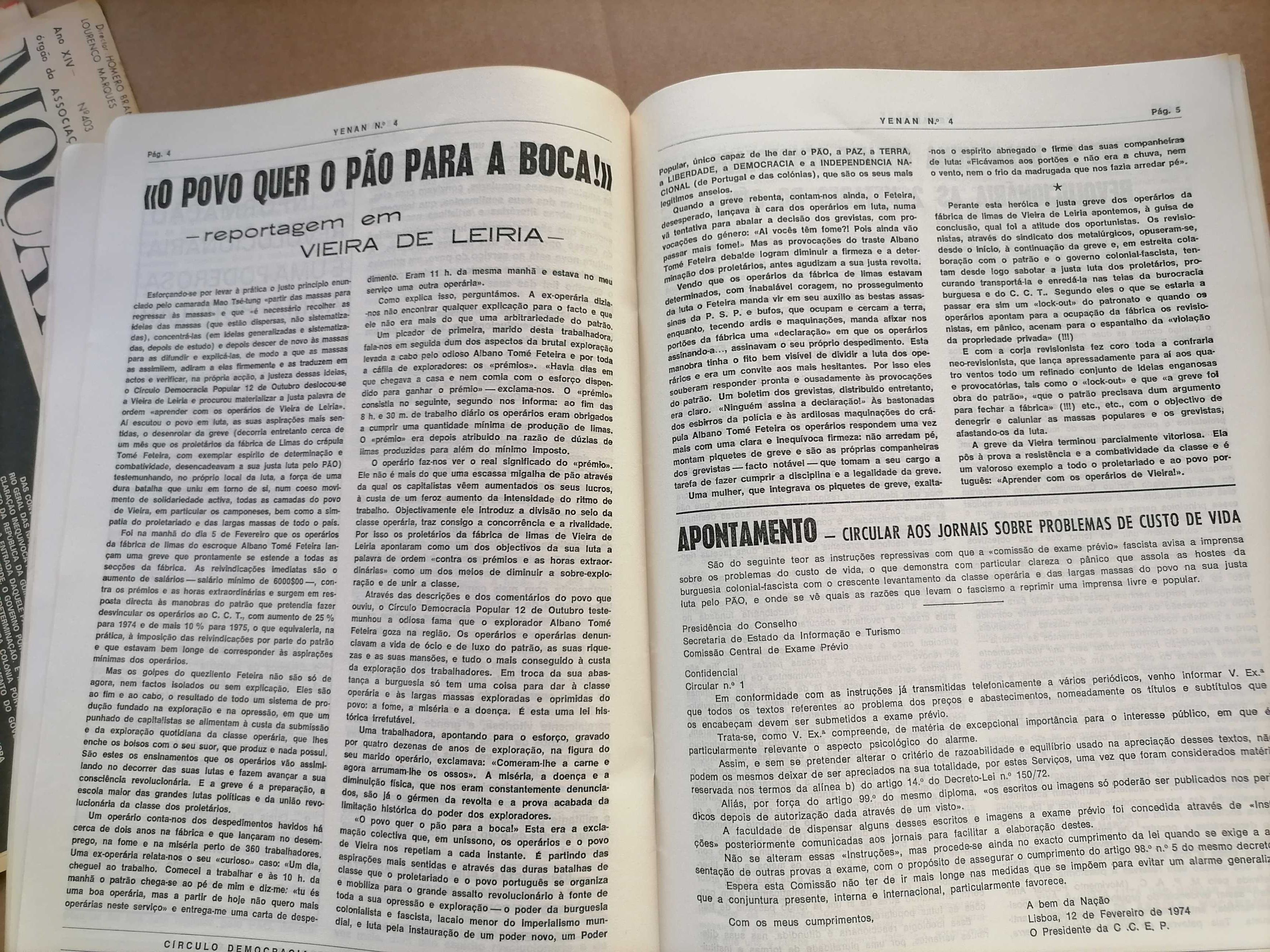 Histórico YENAN Círculo Democracia Popular Nºs 1 a 5 Dez.1973/Abril 74