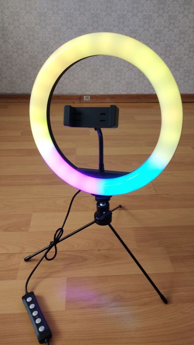 Кільцева RGB лед лампа з тримачем для телефона 26 см