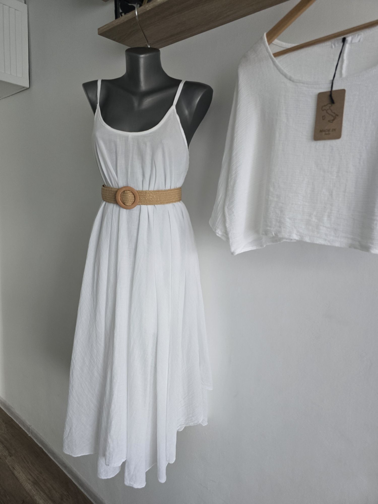 Przepiękna elegancka sukienka biała z narzutką 2 w 1 Bawełna 100% rozm