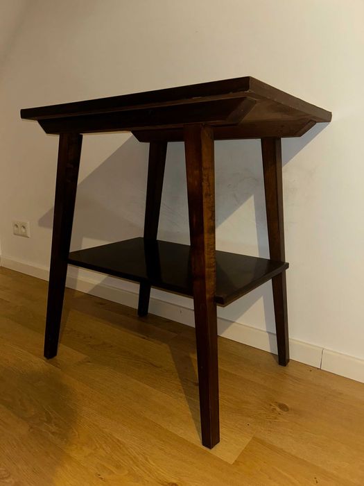 drewniany stolik fornir, lata 60 PRL