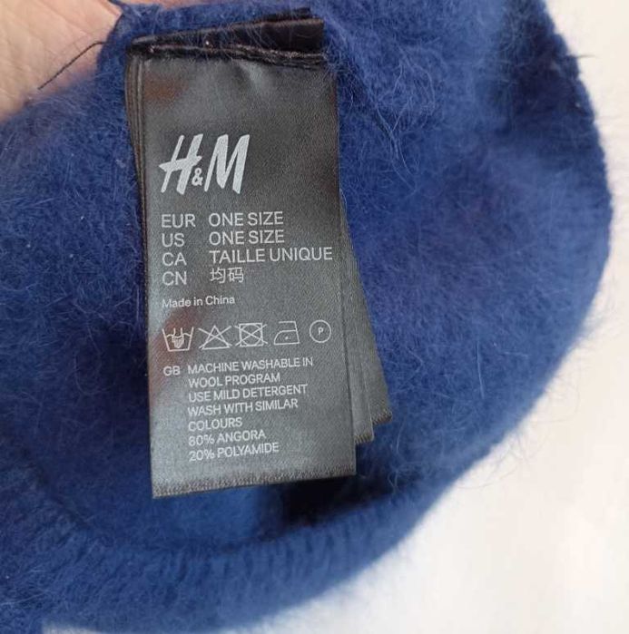 Женский H&M теплый берет шапка  синий ангора