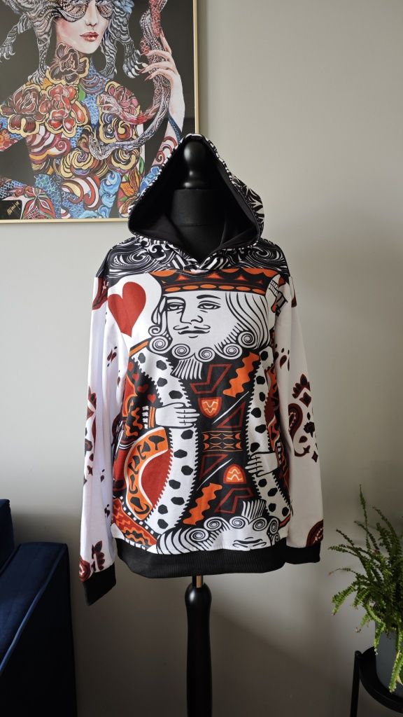 Czadowa bluza z kapturem Król Kier Serc Karty Unisex