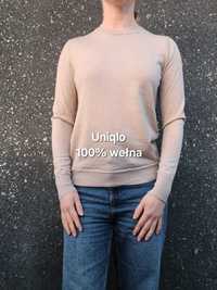 Wełniany jasnoszary cienki sweter Uniqlo rozm. M