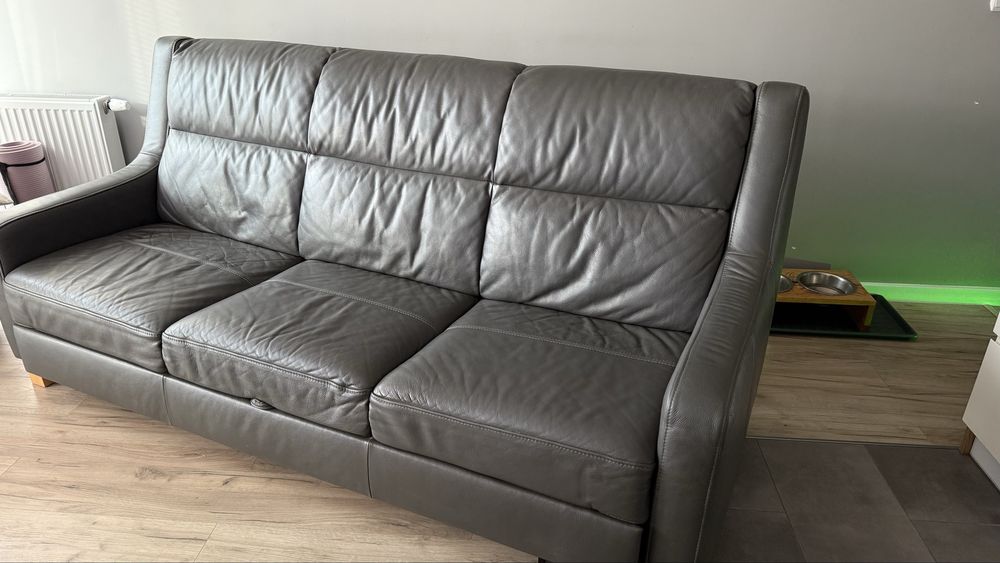 Elegancka Sofa skórzana Way rozkladana miekka funkcja spania