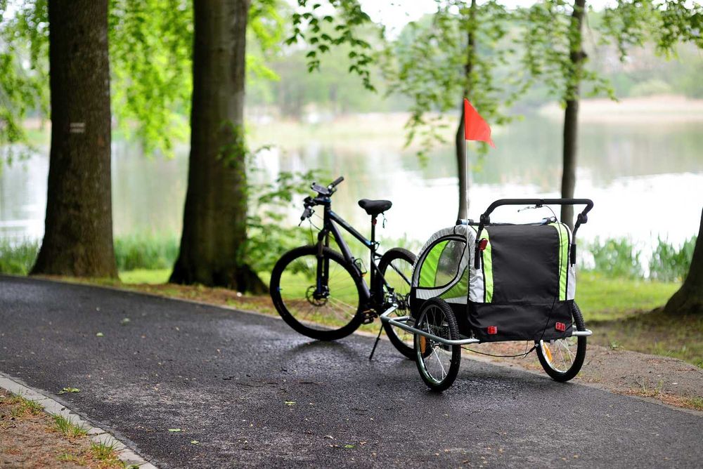 Przyczepka rowerowa z amortyzatorem 2-osobowa +JOGGER zielona