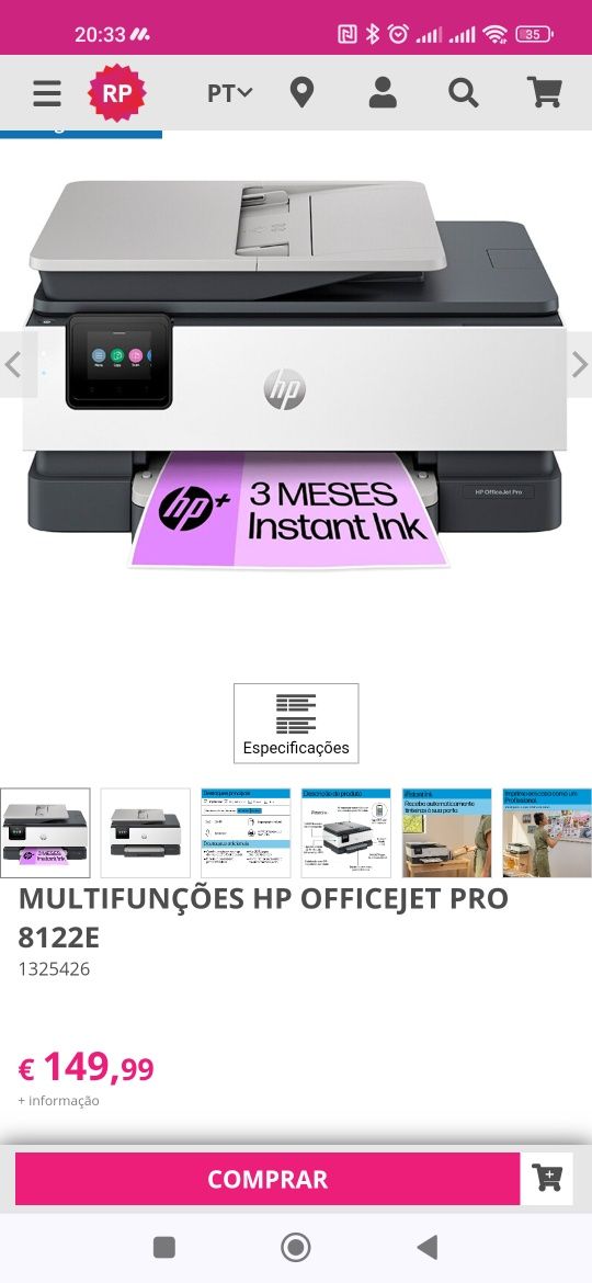 Multifunções HP OFFICEJET PRO 8122E (1 dia de uso)