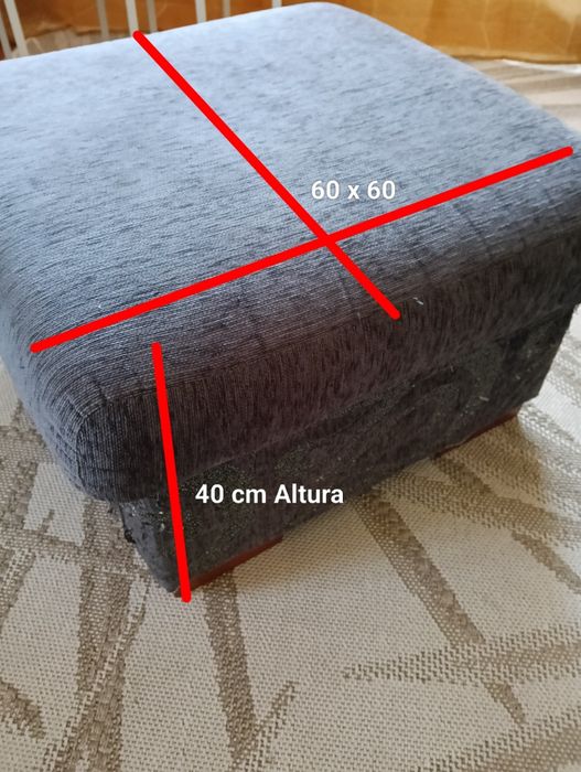 Sofá 3 Lugares, Puff, Tecido Cinza