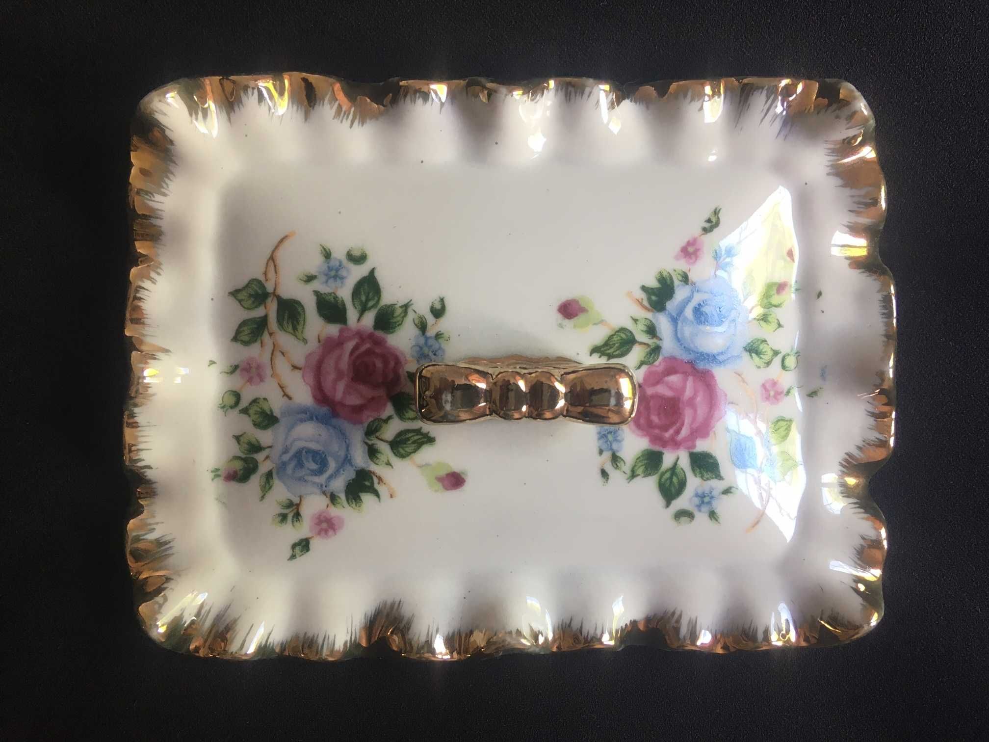 Stara pokrywka szkatułka porcelana PRL róża