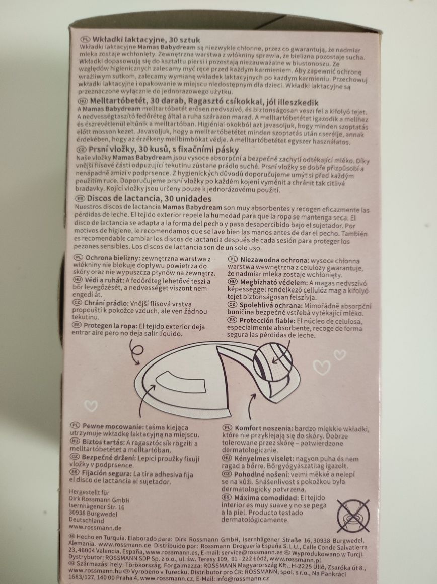 Za darmo, Wkładki laktacyjne Mamas Babydream 30 sztuk