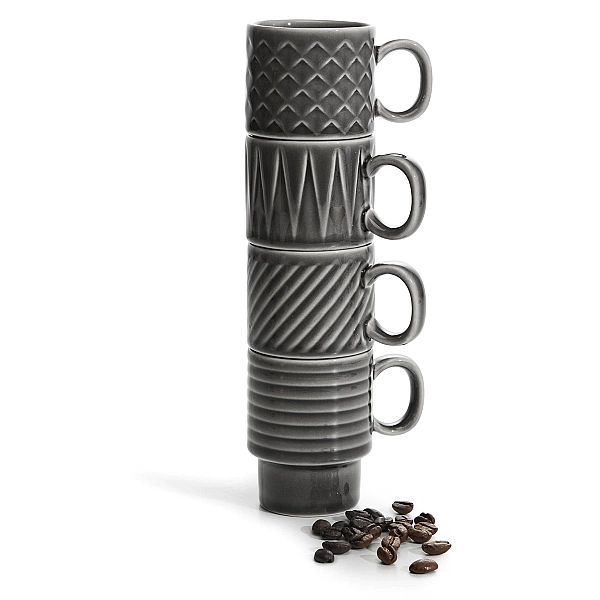 Filiżanki do espresso Sagaform Coffe, 4 szt., szare, ceramika, 0,1 l