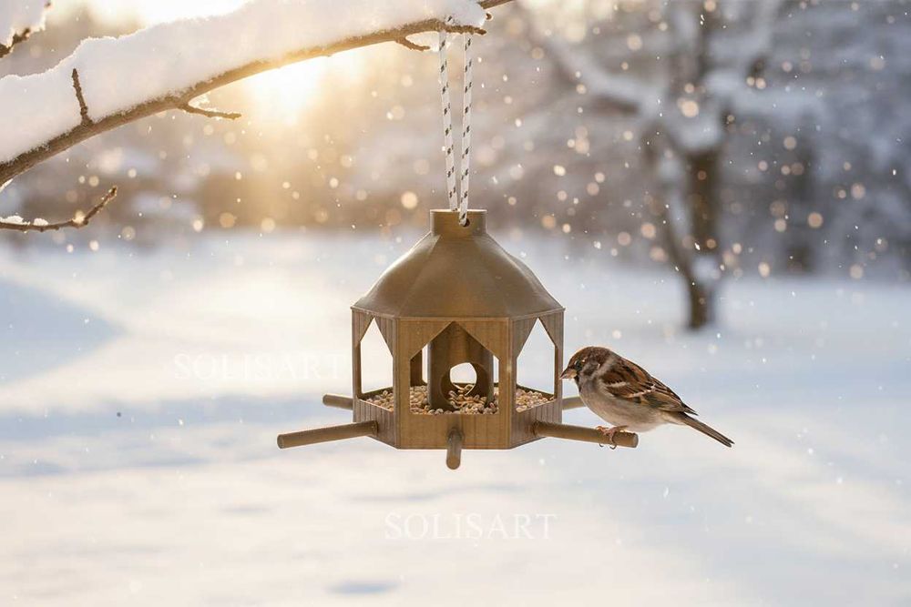 Karmnik dla ptaków Budka Domek Wiszący Stojący Na Balkon Okno ZŁOTY