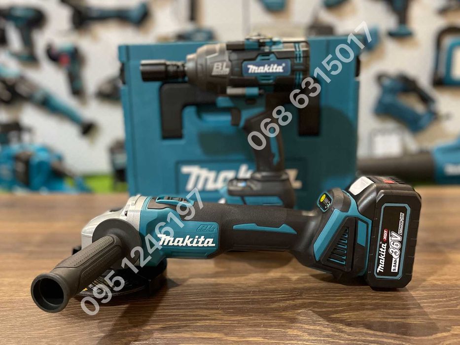 Набор Makita Гайковерт DTW1002Bl Болгарка DGA504 с аккумуляторами 9Ah