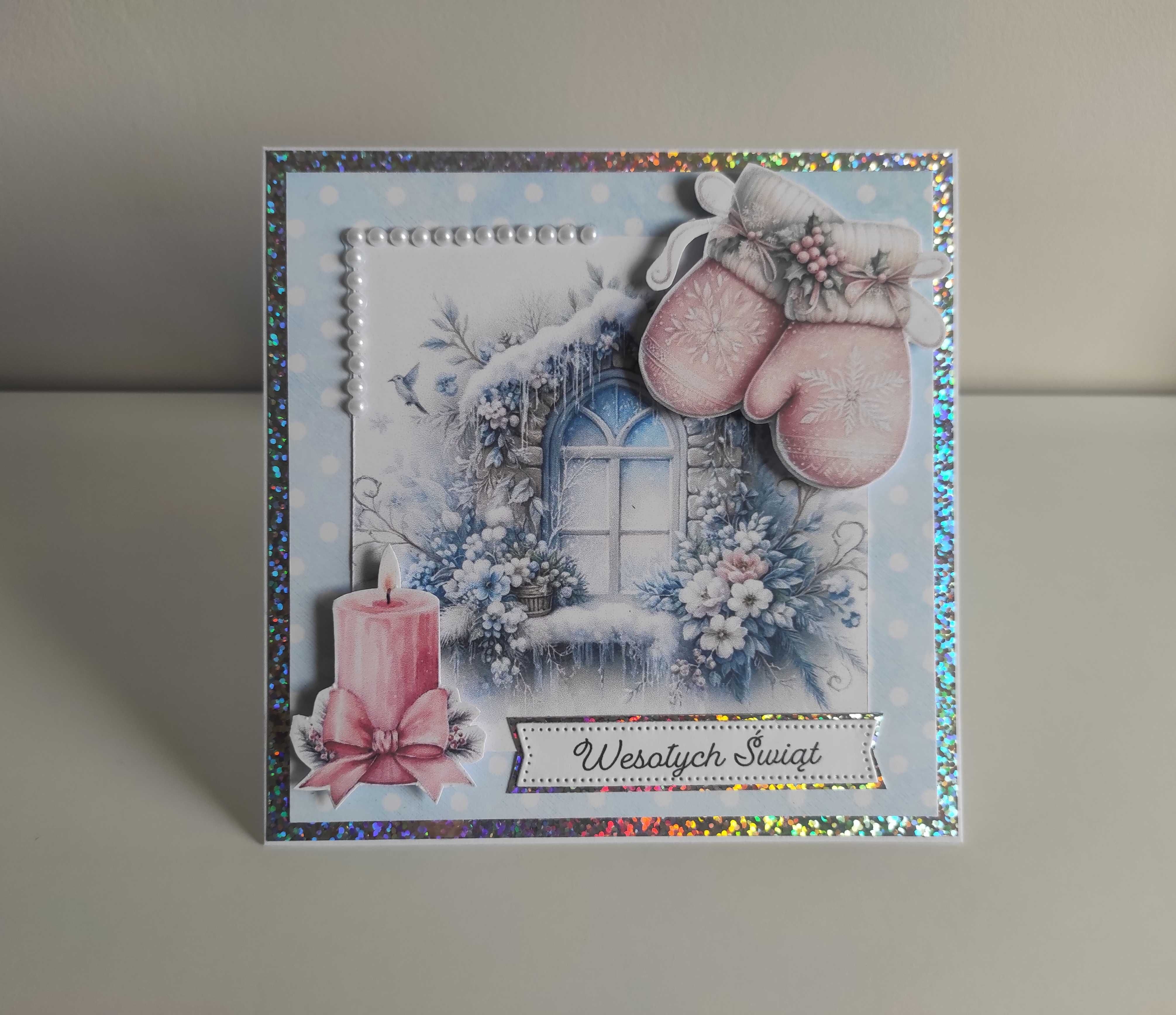 Kartka ręcznie robiona handmade świąteczna Boże Narodzenie zimowa