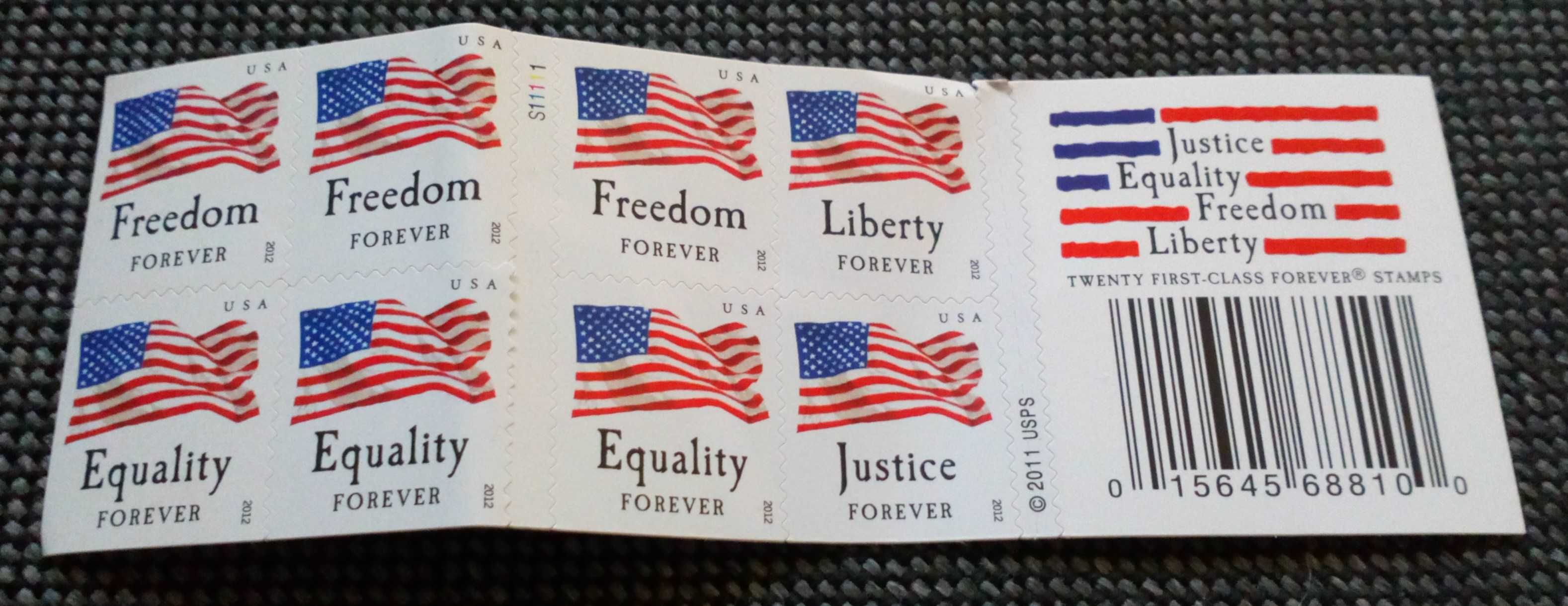 Znaczki USA 2012 Justice Equality Freedom Liberty - zestaw 12 szt.