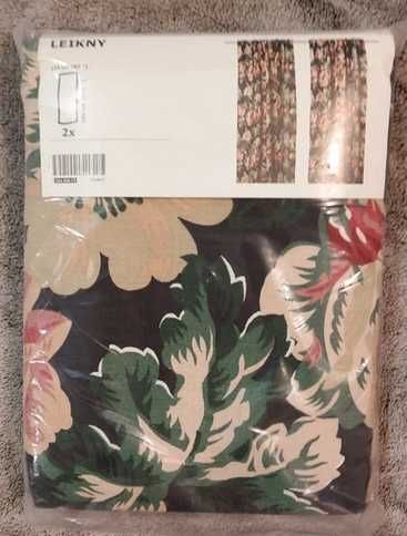 Nowe IKEA LEIKNY 145x300cm Komplet Zasłon Para Kwiaty Zasłony LEN