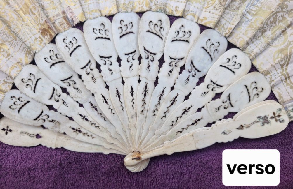 Leque antigo anos 40 estampa com damas antigas cenas populares