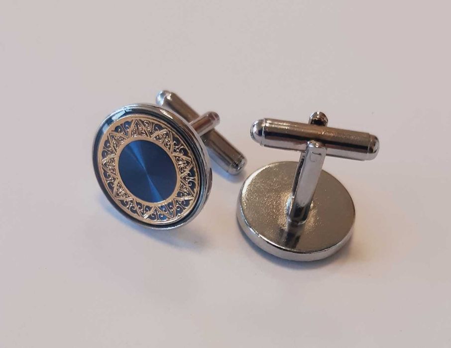 Spinki mankietowe do mankietów koszuli okrągłe niebieskie ślub wesele
