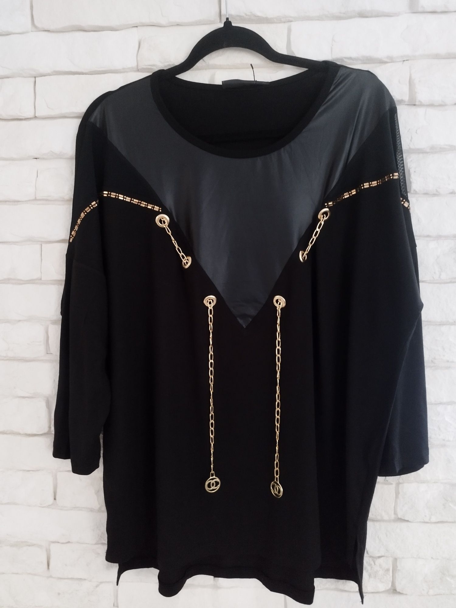 Over Chic Elite piękna tunika plus size xxxl eco skóra łańcuszki 48 50