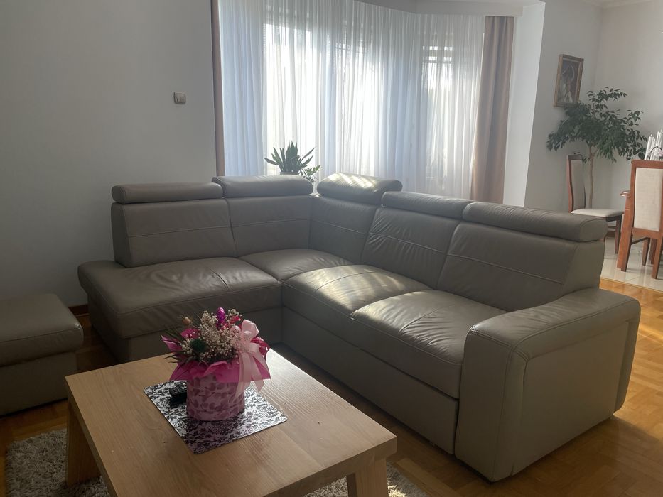 Skórzany narożnik sofa kanapa wypoczynek pufa szary
