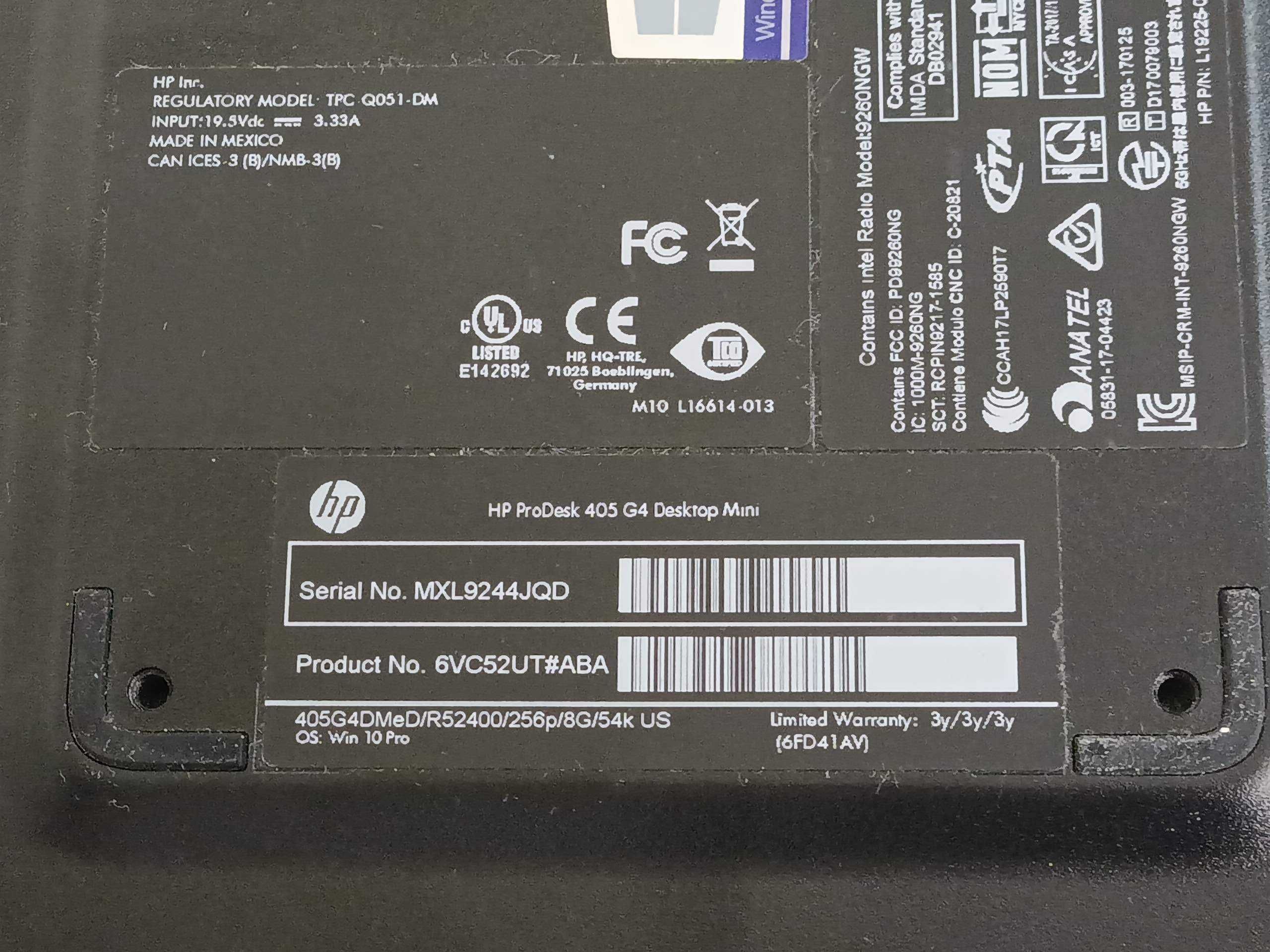 Міні-ПК  AMD Ryzen 5 PRO 2400GE 8GB 250GB SSD HP ProDesk 405 G4