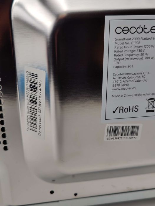 Mikrofalówka Cecotec GrandHeat 2000 Flatbed Steel 700W
