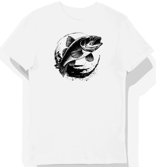 Koszulka męska biała z nadrukiem drapieżnego basu 3XL