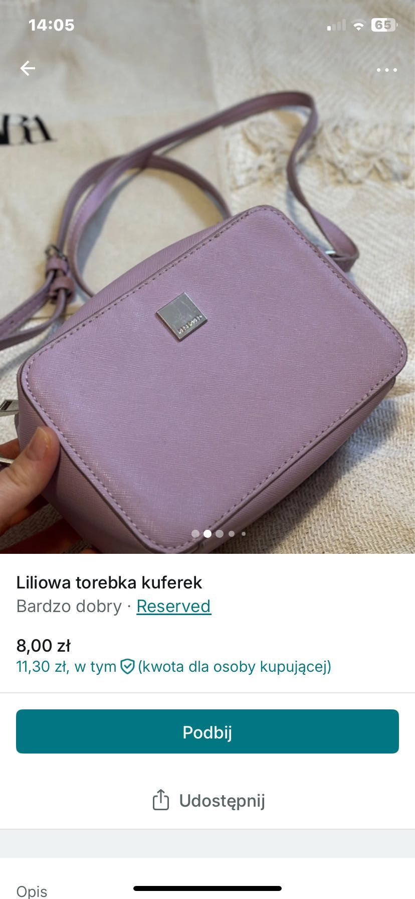 Liliowa torebka kuferek