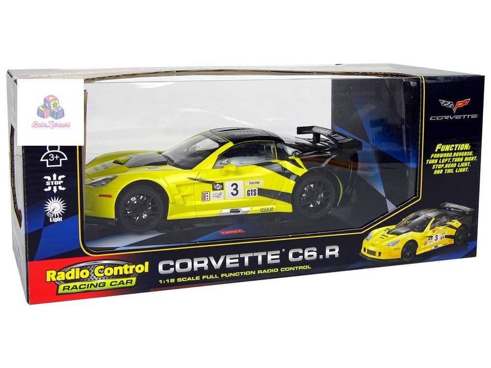 Auto Sportowe Wyścigowe R/C 1:18 Corvette C6.R Żółty 2.4 G Światła 8+