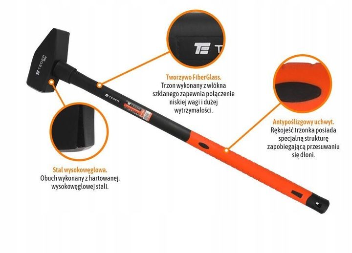 Młotek Ślusarski 5kg Młot Z Trzonkiem Fiberglass Teger