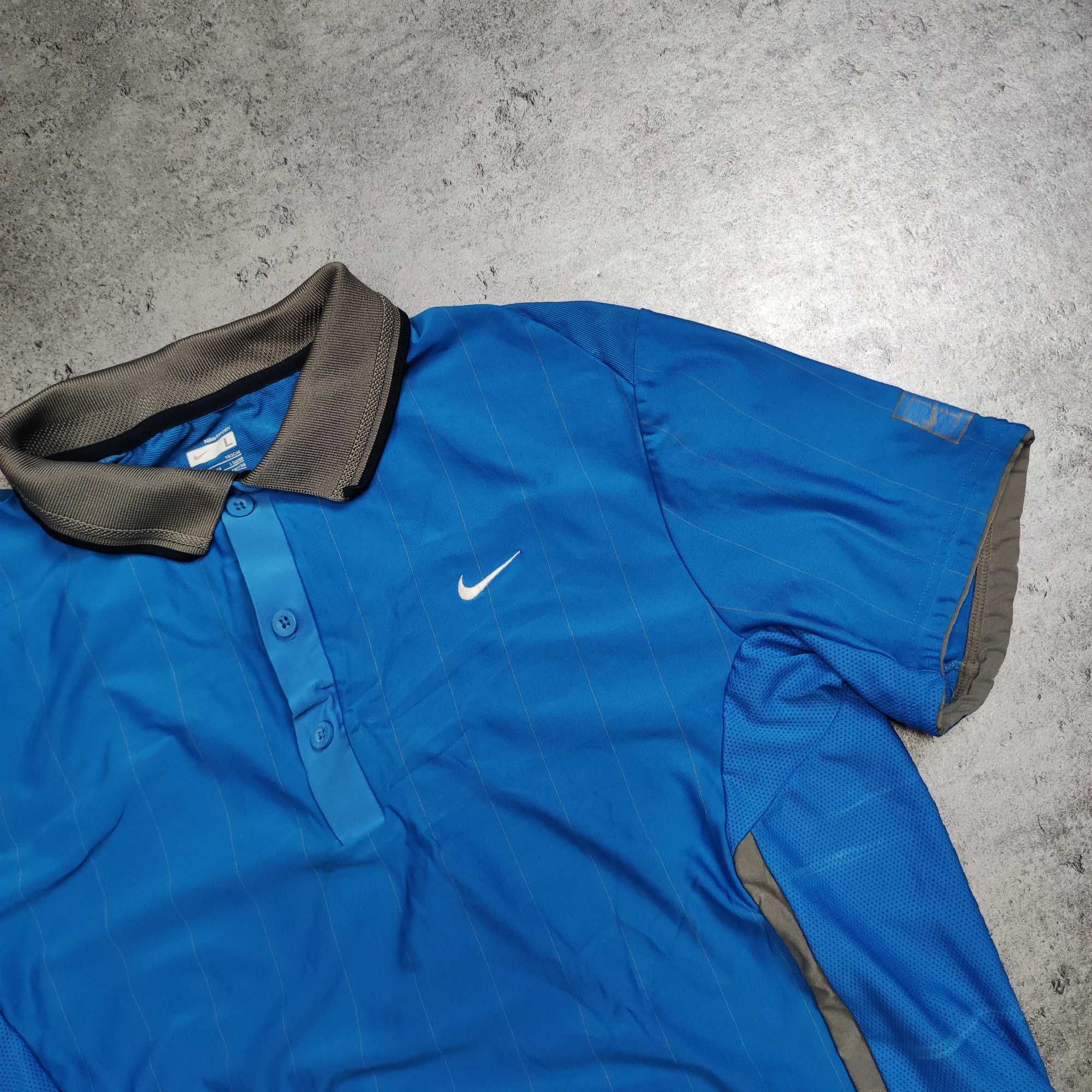 MĘSKA Koszulka Sportowa Granatowa Nike Kołnierzyk Dri-Fit Haft Logo