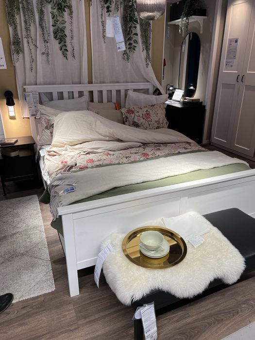 Łóżko drewniane biała bejca Hemnes rama+belka+stelaż