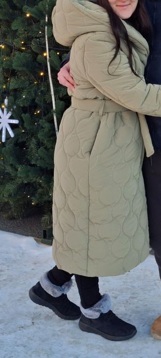 Пальто стьогане, зимове на запах с поясом