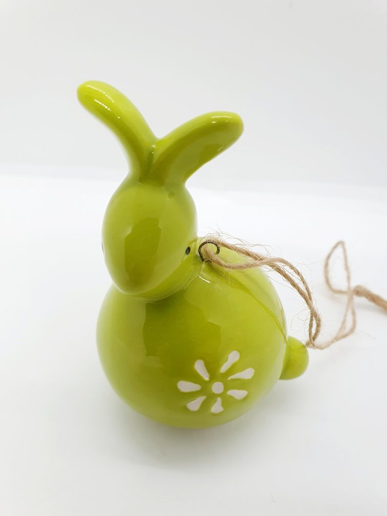 Zawieszka Wielkanocna ceramiczna zając królik zielona figurka ozdoba