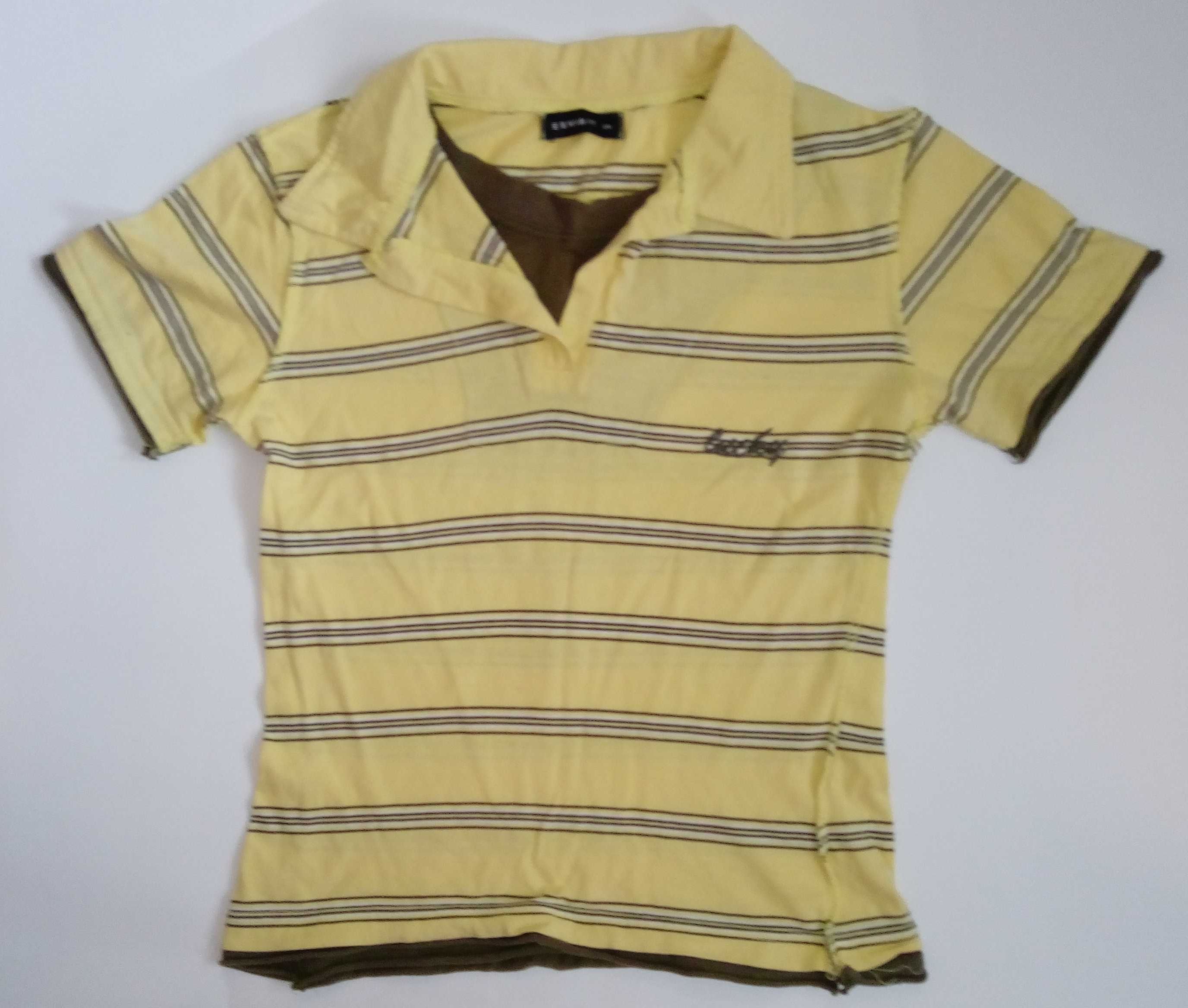 Exhibit żółta koszulka Polo r.S/M bawełna paski Vintage bluzka