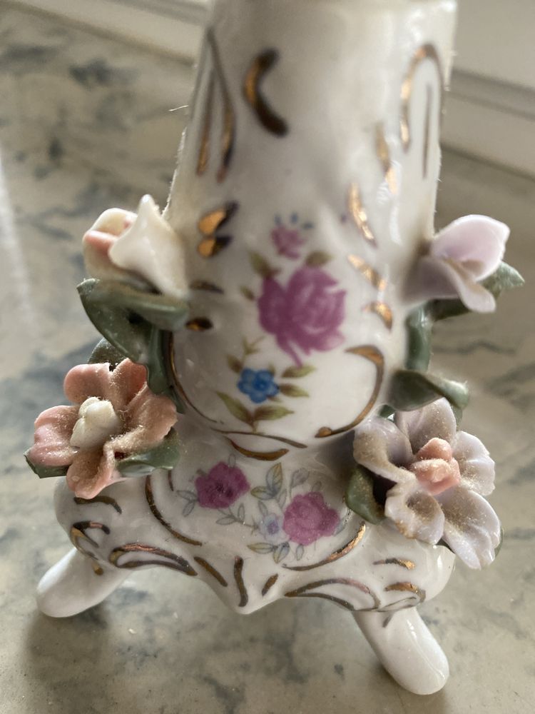 świecznik porcelanowy z kwiatami RETRO
