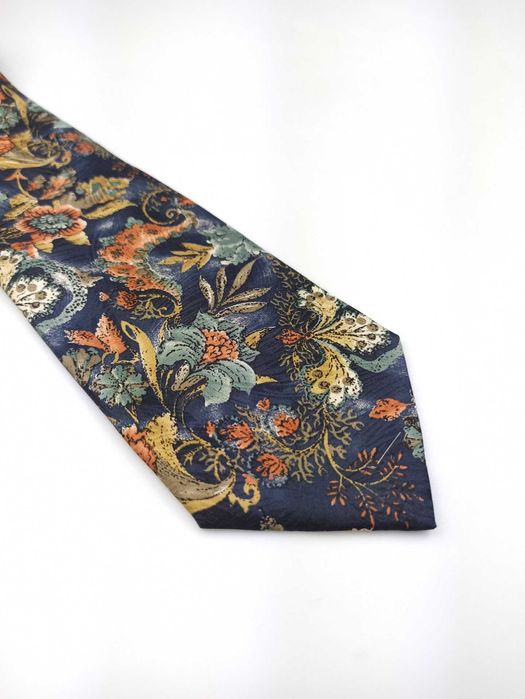 adam's granatowy jedwabny krawat w kwiaty n02