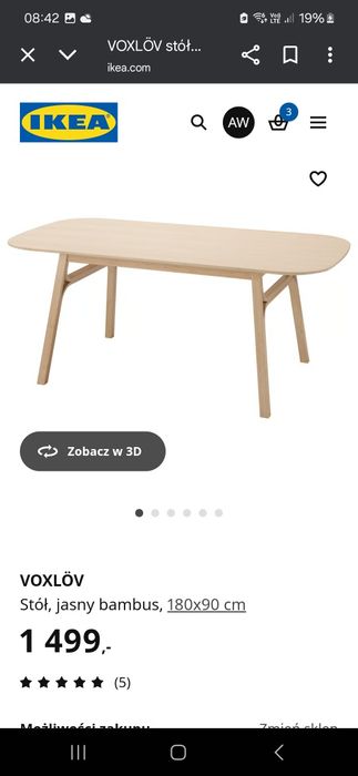 VOXLÖV
Stół, jasny bambus, 180x90 cm