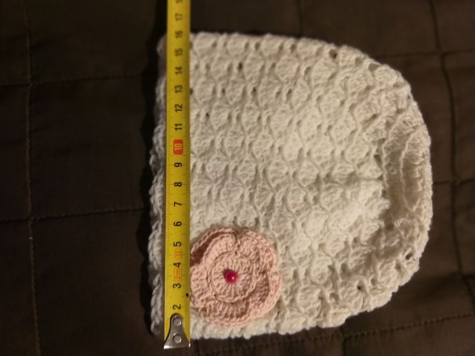 Czapeczka chrzest 62 białe nowa szydełko rękodzieło